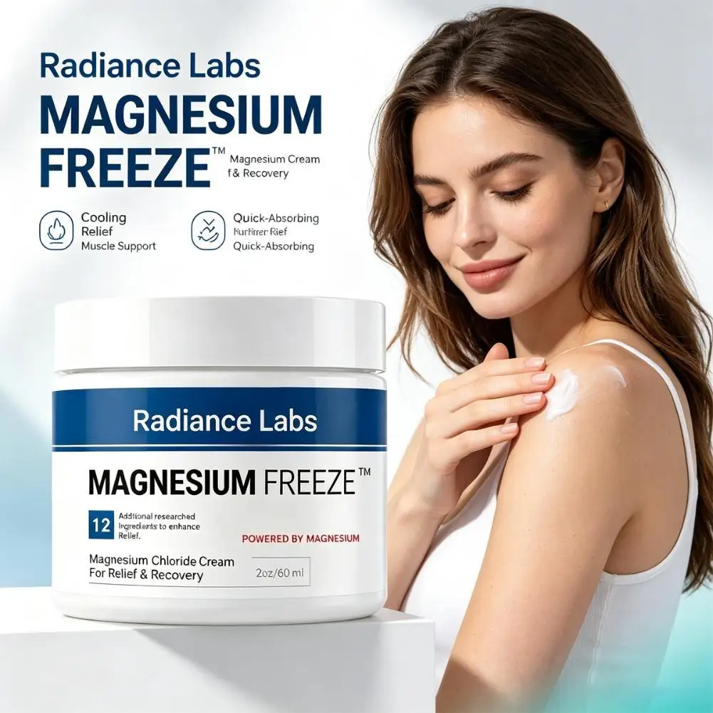 Magnesium Freeze Cream Radiance Labs 60ml Deep Hydration Moisturization Softens Firms Skin Relief Recovery Topical Body Cream