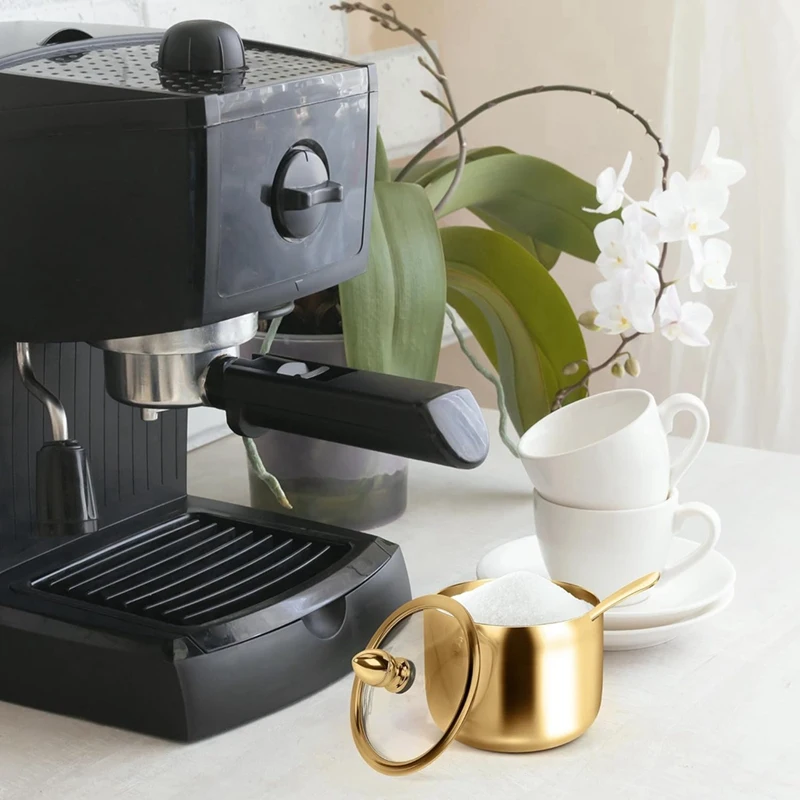 Sugar Container with Lid and Spoon for Coffee Bar Station Accessories Kitchen Storage for Salt, Candy, Coffee Bean-A49I
