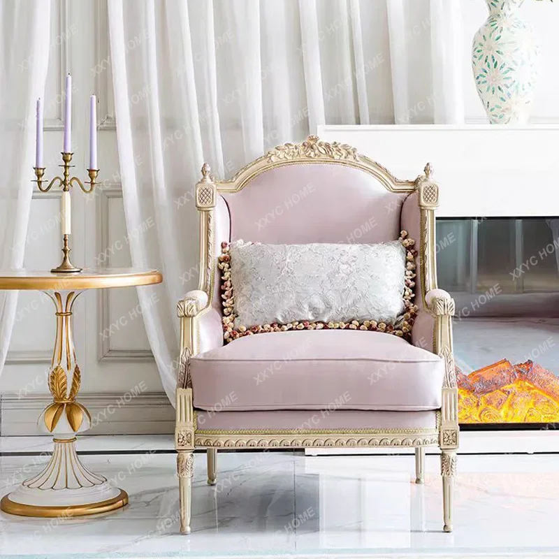 HH neoclassical solid wood champagne golden velvet sofa villa three-person carved sofa coffee table combination