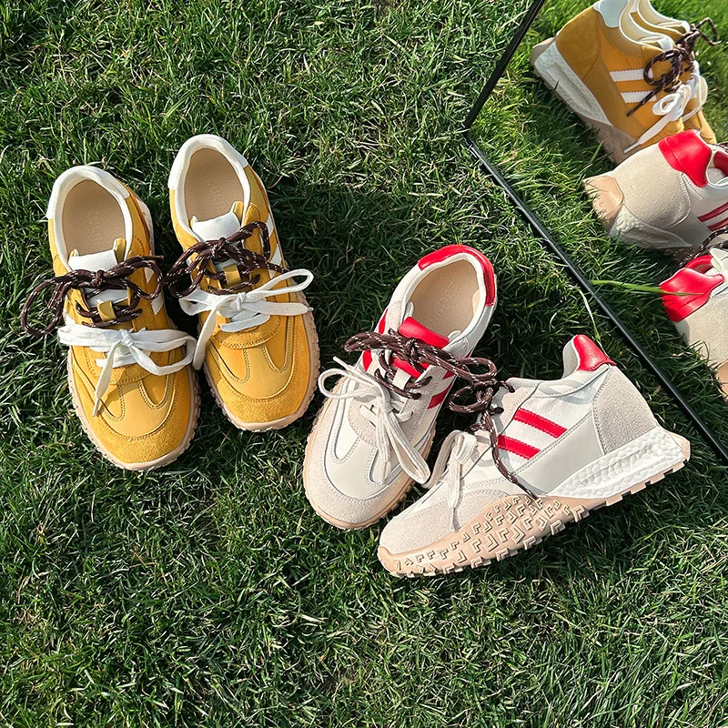 

Small inner height increase cowhide women 2025 spring and summer new versatile breathable retro cycling sports and leisure shoes