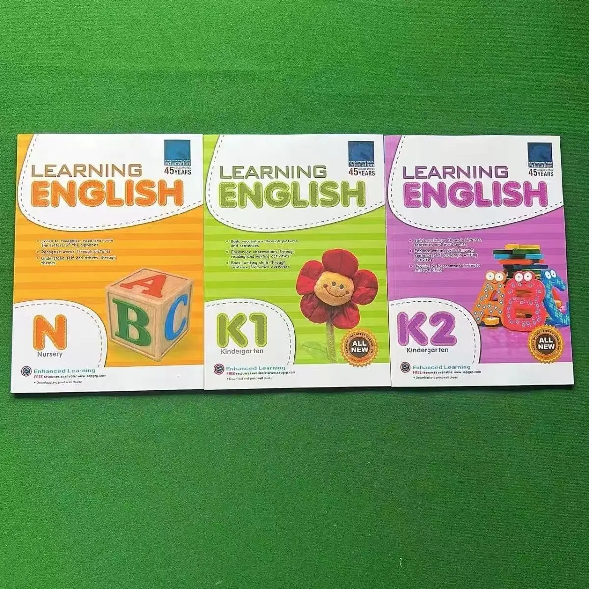 3 كتب Sap تعلم اللغة الإنجليزية N K1 K2 كتاب تمرينات الأطفال سنغافورة دراسة رياض الأطفال الكتاب المدرسي