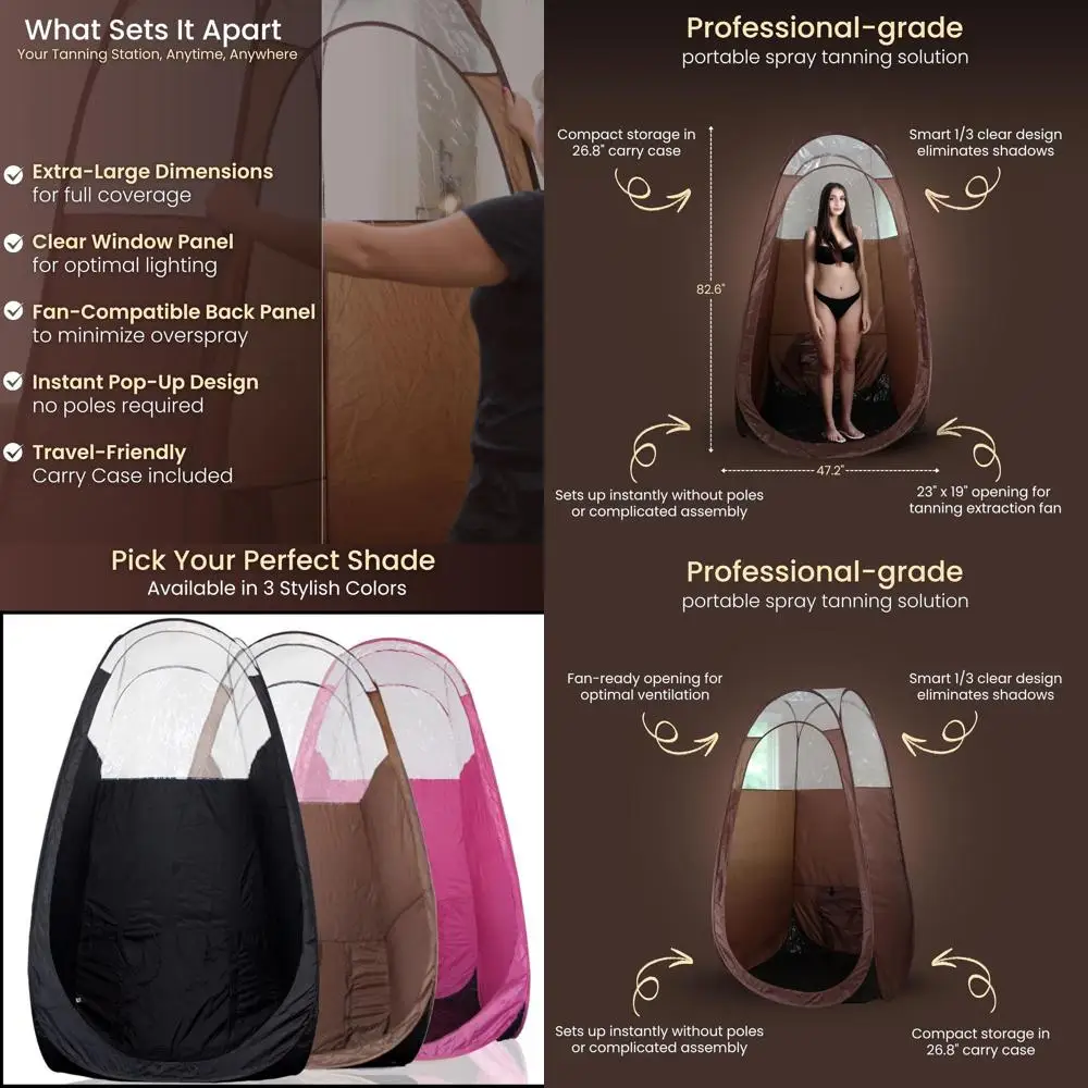 

Большая палатка для моментального загара – Портативная кабина для автозагара класса «люкс» с чехлом для переноски – Прозрачное окно для идеального автозагара – Легкая очистка