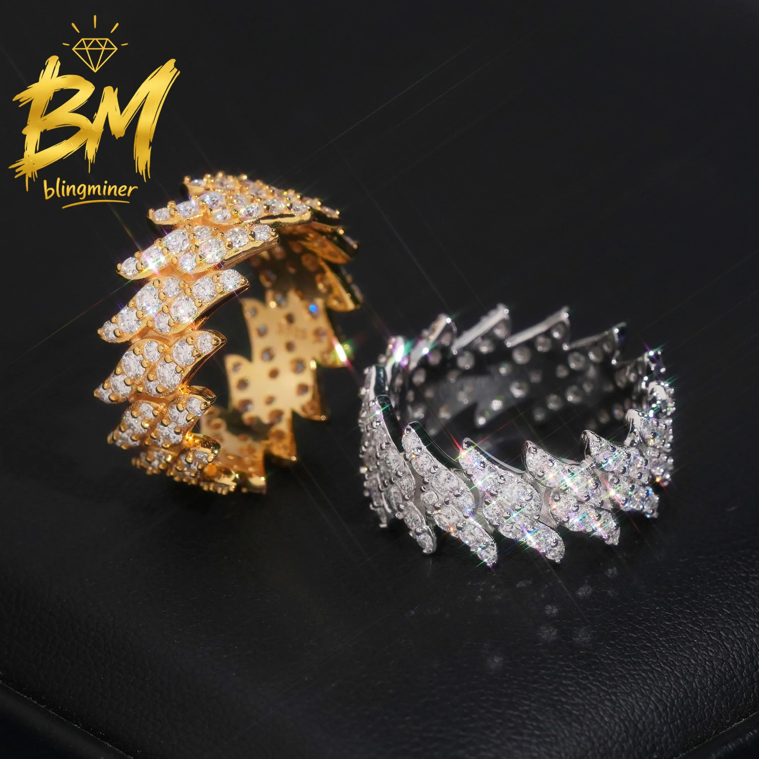Blingminer Thorn Design VVS Moissanite Rings For Men Women S925 Silver Finger Jewelry Pass Diamonds Tester GRA Free Shipping