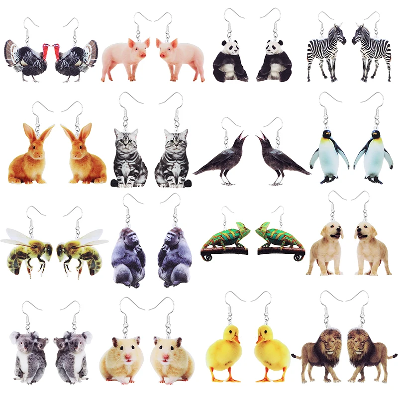 Earrings for Women Animal Earrings Acrylic Cute Funny Duckling Mouse Cat Labrador Dog Turkey Crow Rabbit Hamster Pig