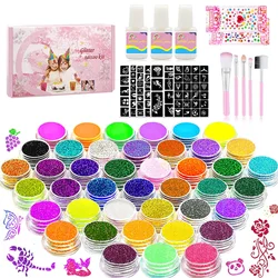 Colorful Glitter Tattoo Kit Body Art Glitter Makeup Glow in the Dark Body Paint for Party Festival Halloween Cosplay Makeup