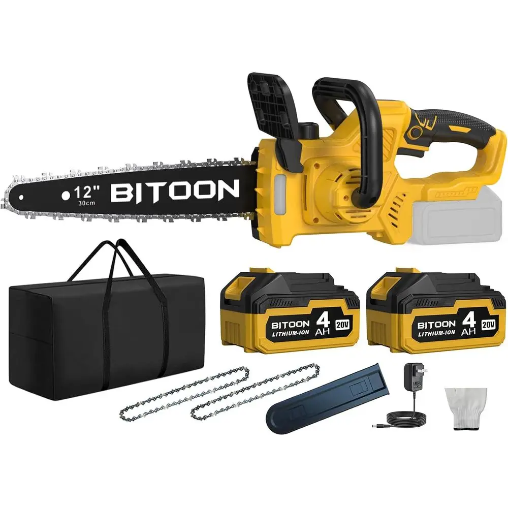 

12-дюймовая бензопила с 2 батареями емкостью 4,0 Ач и зарядным устройством, автоматической масленкой, бесщеточная аккумуляторная 12-дюймовая компактная цепная пила, портативная электрическая Ch