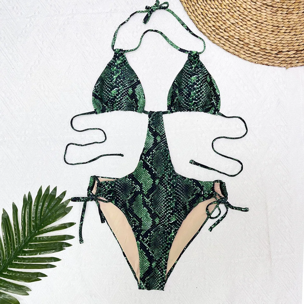 

Snake String Swimsuit Swimwear 1 Piece Swimming Suit For Women Pads Halter Bathing Suits Sexy Bikinis Summer Monokini 2023