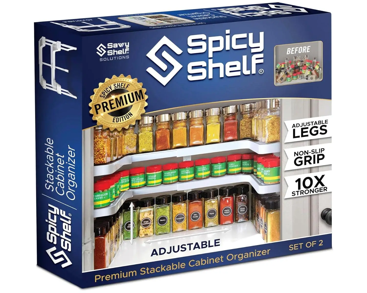 Expandable 2-Tier Kitchen Spice Rack Adjustable Cabinet Storage Organizer Pantry Shelf Space Saving Multi-Functional Display Holder for Spices Pills Supplements Makeup Home Organization Accessories