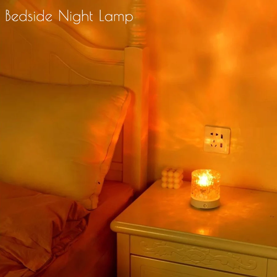 Rechargeable 16 Color LED Water Ripple Projector Night Light Remote Control Bedroom Ambient Lamp RGB Dimmable Crystal Table Lamp