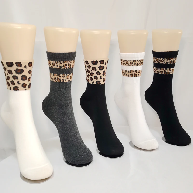 Spotted Leopard Print Women Socks Japanese Style Autuma Spring  Summer Fashion Novelty Animal Pattern  Mid-Tube  Socks For Girls
