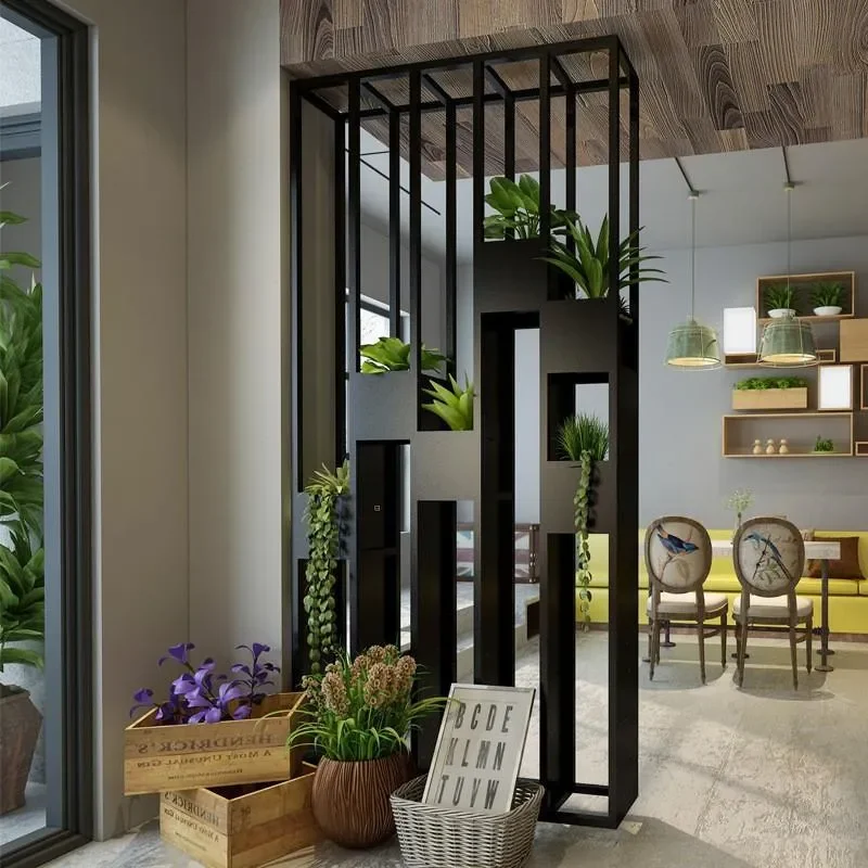 Separador de ambientes de hierro forjado con diseño de plantas verdes, soporte para flores, para tienda de té con leche, biombo para baño, restaurante, sala de estar, oficina, estilo de lujo ligero