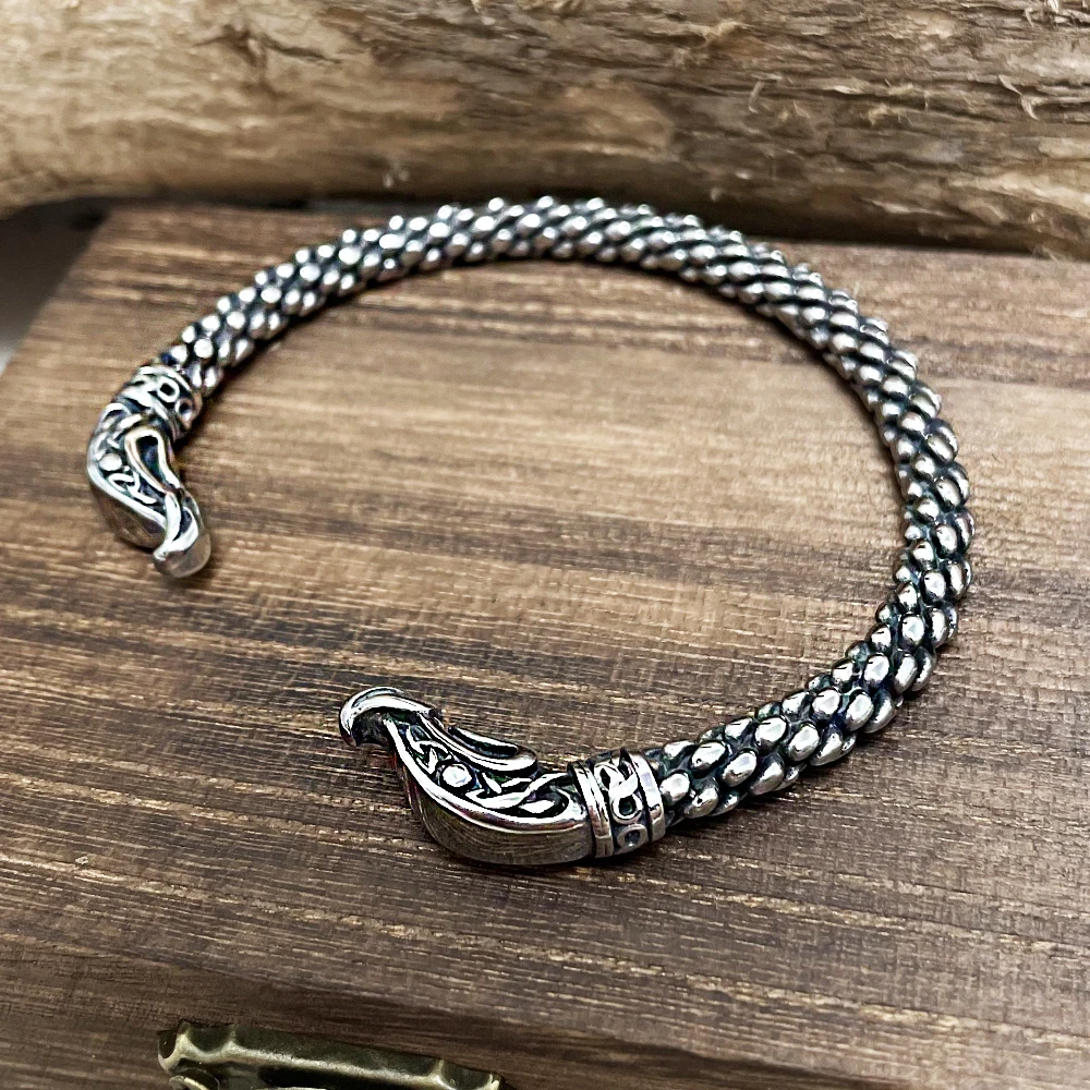 Punk Stainless Steel Viking Dragon Open Bracelets Men Gun Black Norse Runes Cuff Bangles Scandinavian Jewelry Vintage Male Gifts