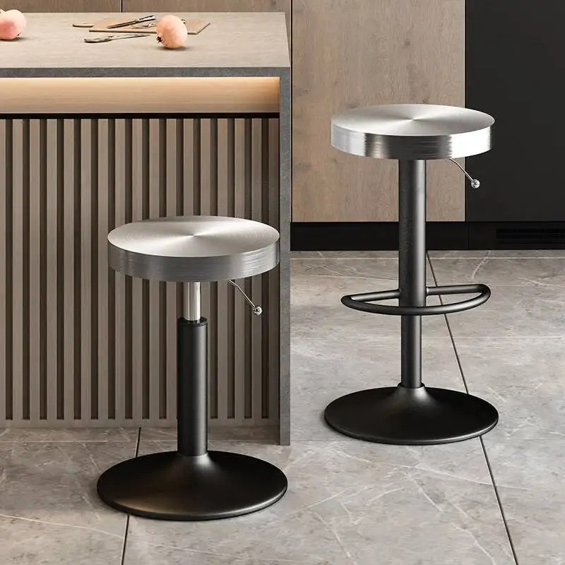 Modern Adjustable Bar Stools with Round Metal Seat Counter Height Stools for Kitchen Island and Bar Area