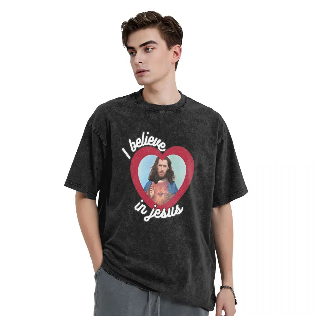 I Believe In Jesus Hozier Washed T Shirt Streetwear Hip Hop Cool T-Shirt Tees for Men Women Cotton Oversize Graphic