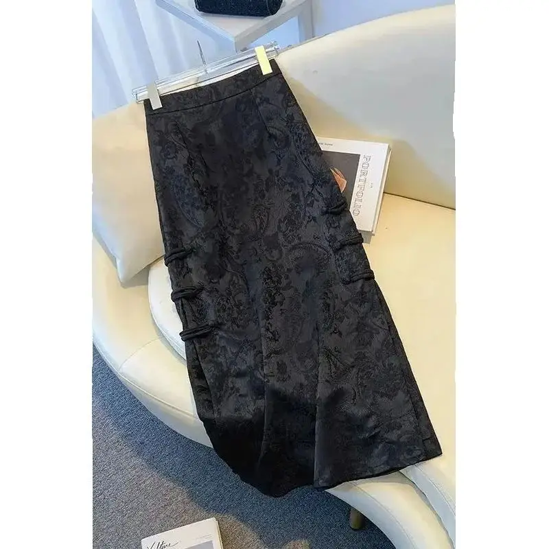 New Jacquard Chinese Style Skirt for Women in Spring and Autumn New Large Size Mid-length A-line Skirt Hip-pack Skirt