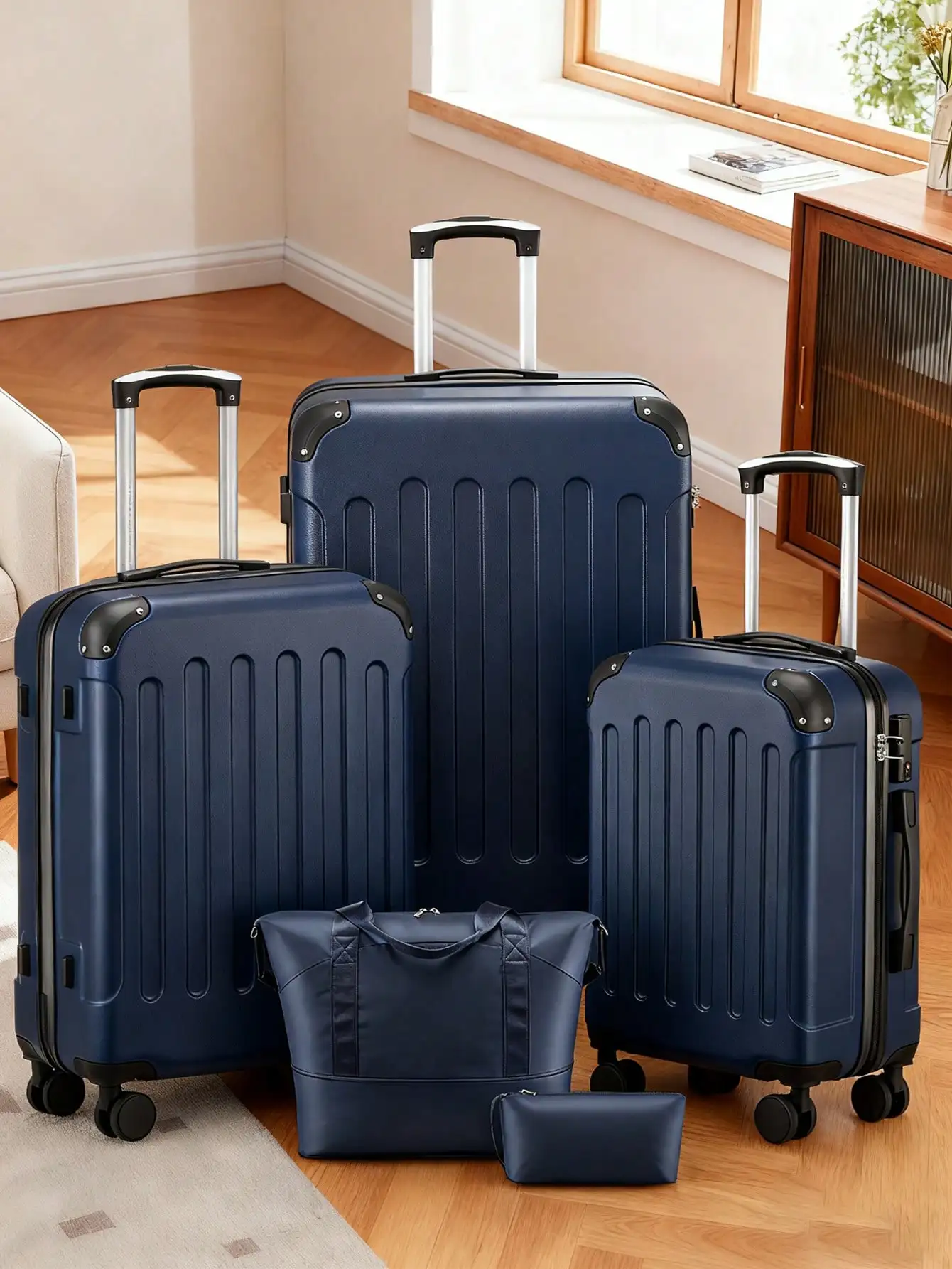 Juego de Maletas Rígidas de 5 Piezas con Ruedas Giratorias, Candado TSA, Incluye Neceser para Viajes Familiares, Maleta de Viaje, Maleta con Ruedas, Maleta Rígida, Maleta de Mano