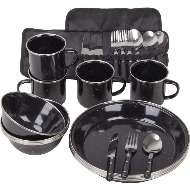 Non-stick pressure steel enamelware kitchenware set, nonstick camping ceramic cookware set, palm restaurant cast iron cookware