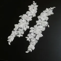 1pair luxury beaded embroidery lace appliques for wedding dresses flowerlace applique patches for clothing lace parches ropa