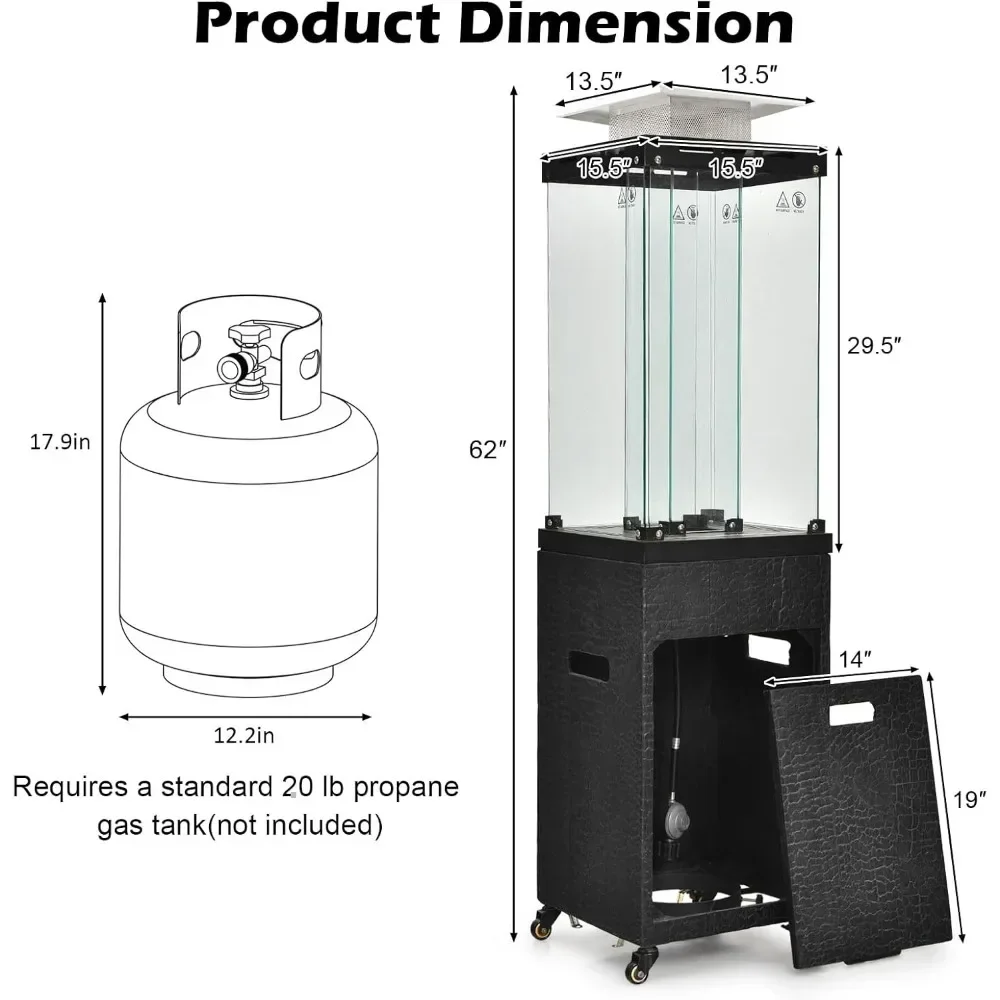 41,000 BTU Outdoor Heater, Outside Space Heater with Protective Cover, Wheels & Adjustable Feet, Portable Gas Heater for Garden