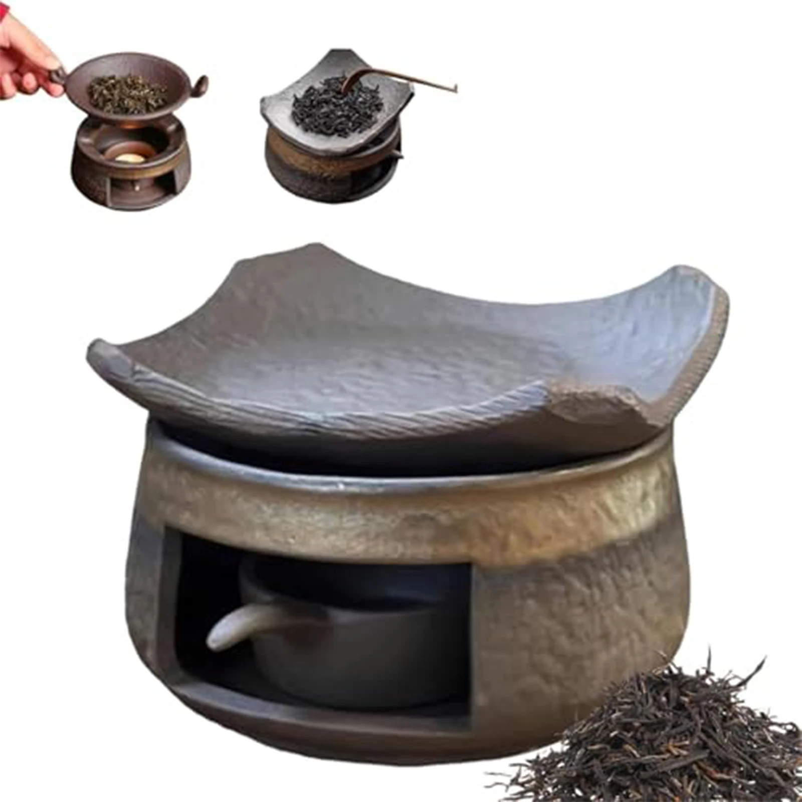 

Coarse Pottery Baking Tea Stove Set Home Candle Heating Tea Warmer Tea Flavored Baked Tiles Aromatherapy Stove Accessories