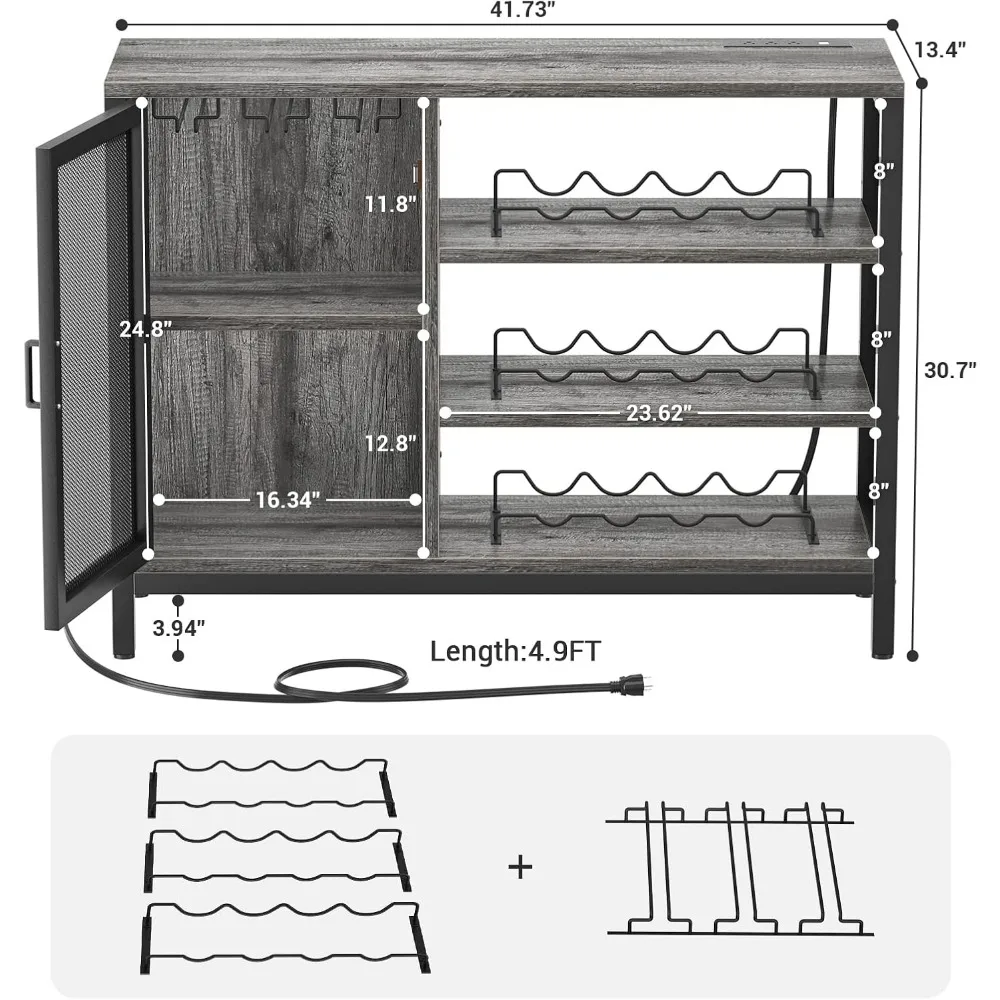 Armoire à vin avec prises de courant, armoires de bar industrielles pour français ou verres, mini café de ferme français ou armoire