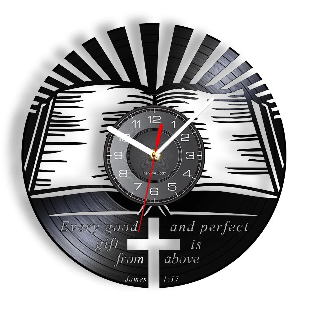 James 1:17 Every Good and Perfect Gift Is From Above Scripture Bible Wall Clock Bible Verse Quote Christian Vinyl Record Clock