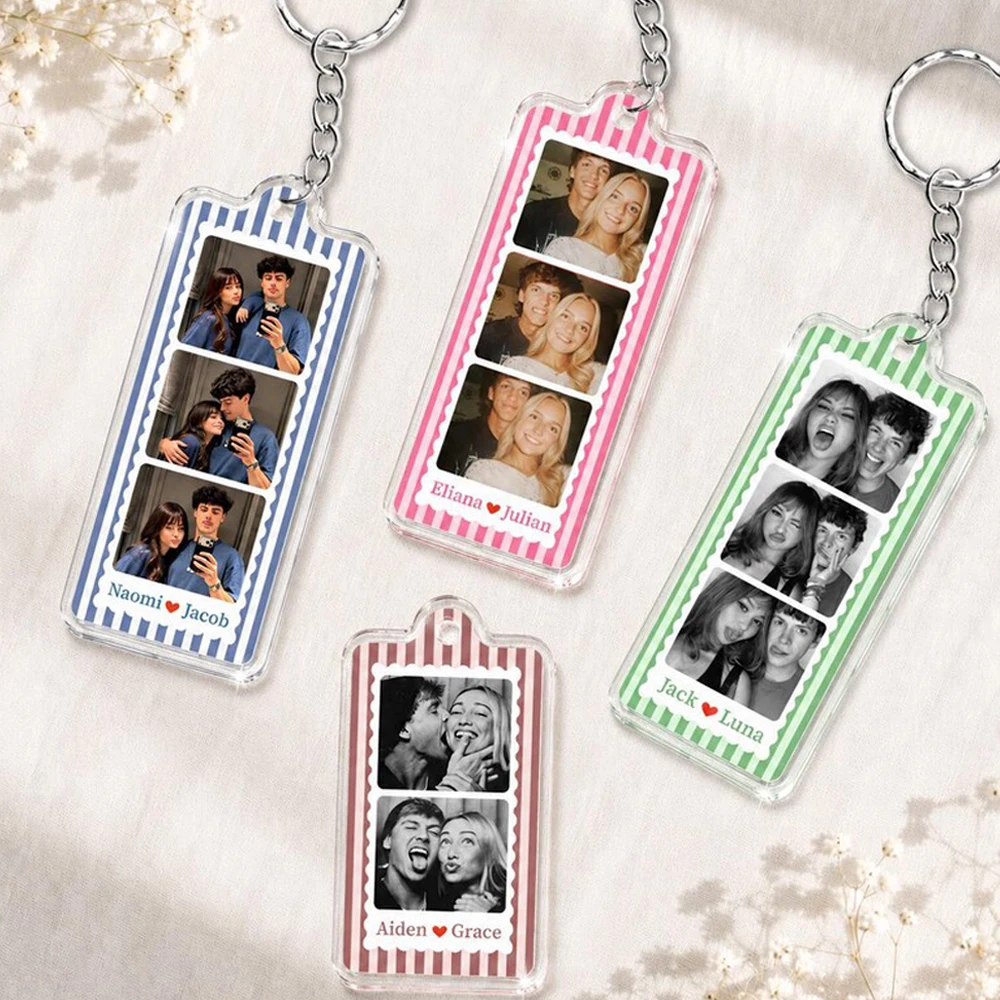 Personalized Couple Family Photo Custom Acrylic Keychain Photo Text Custom Keychain Fridge Magnet Couple Anniversary Gifts