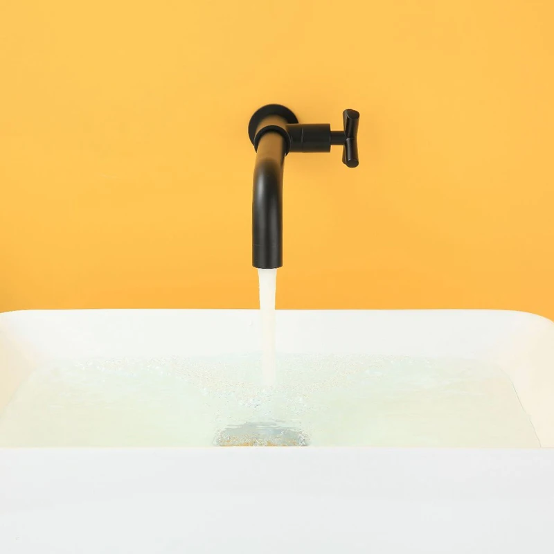SKOWLL Rubinetto per lavabo monoforo per bagno, montaggio su piano, rubinetto singolo per lavabo freddo, nero opaco