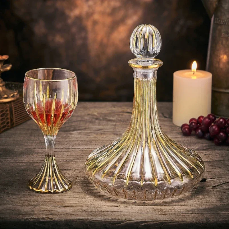 New Light Luxury Gold Red Wine Cup European Retro Waist High Foot Cup Home Handmade Painted Wine Bottle