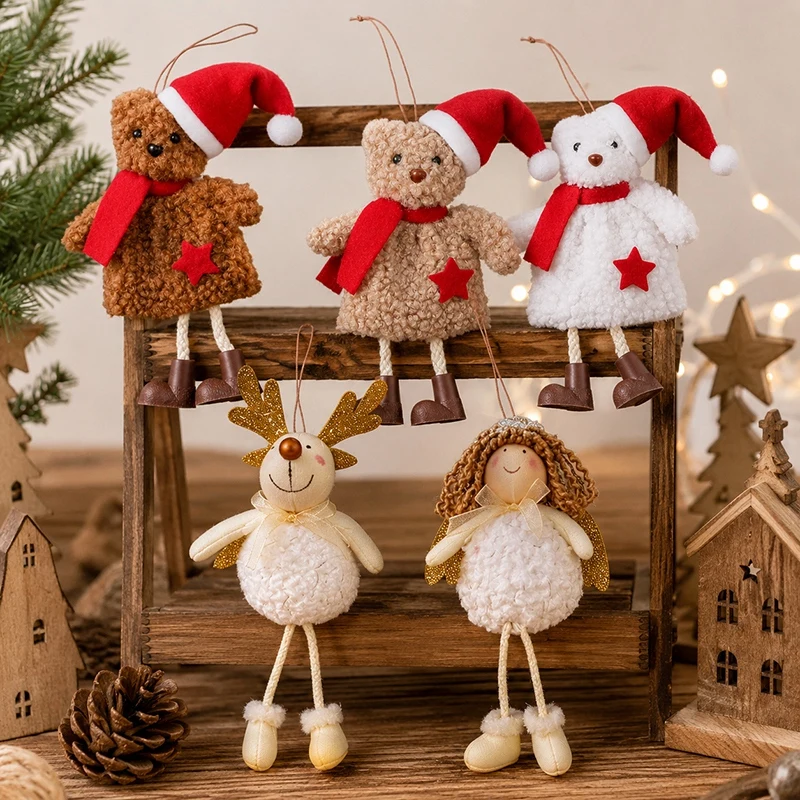 Stoffbär, Weihnachtsmann, Schneemann Puppen Anhänger Hängedekoration Weihnachtsbaum Ornamente Weihnachtsanhänger Weihnachtsfeier Dekoration – Detail 3