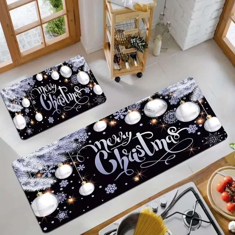 

VIKAMA Christmas Carpet Kitchen Floor Mat Living Room Bedroom Carpet Soft Waterproof Easy To Clean Home Decoration