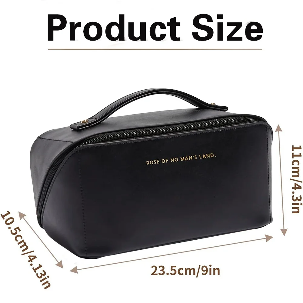 Cosmetic Bags Women PU Leather Make Up Pouch Pink Letter Pattern Travel Toiletries Organizer Storage Handbag Carry Makeup Tote
