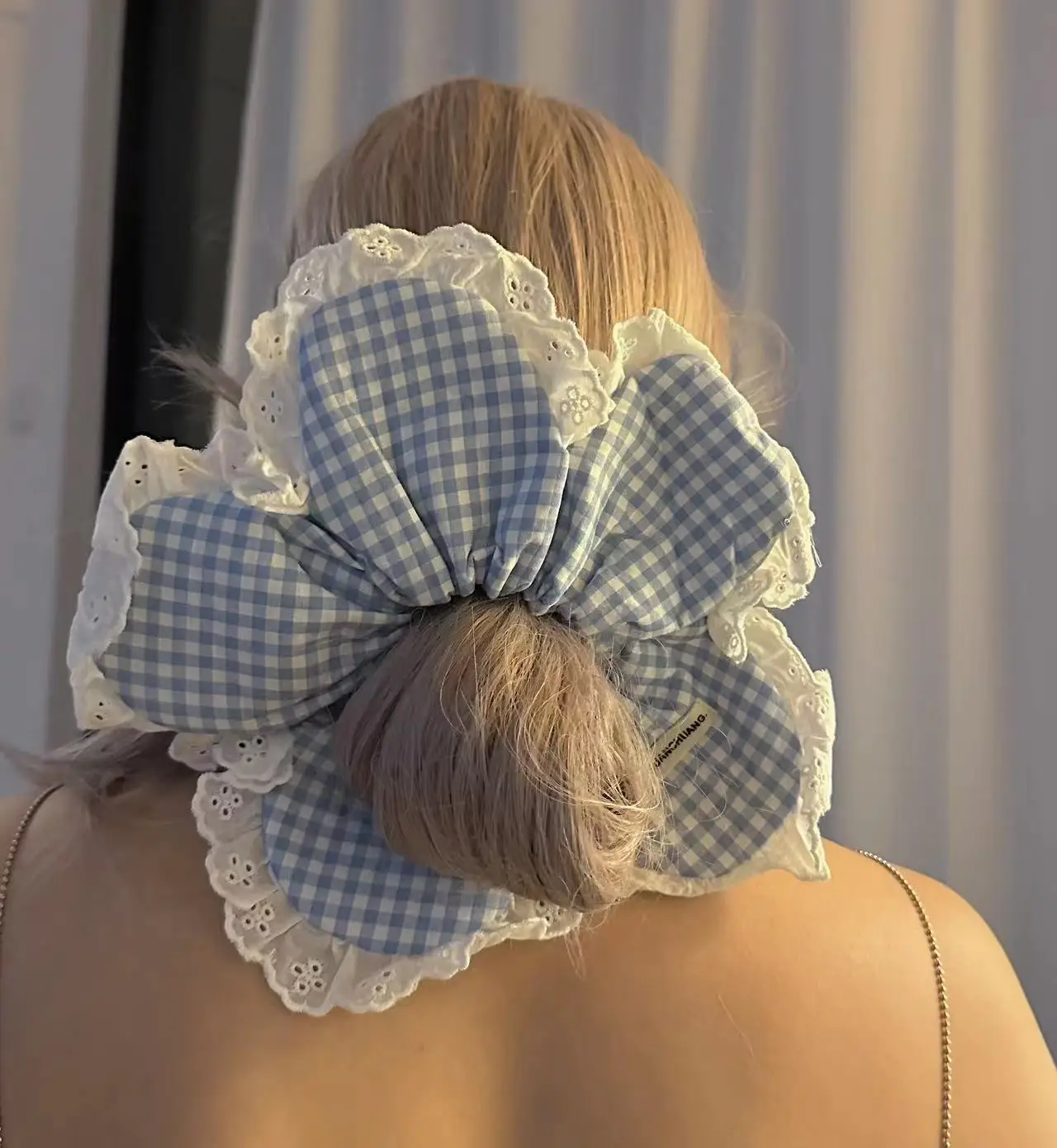 Kobiety kwiat moc Scrunchie w czerwonej kratkę miękkie gumka do włosów krawaty