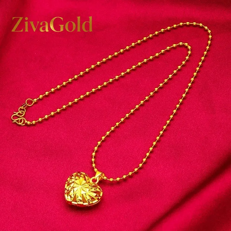 

ZivaGold Love Necklace for Women, 24K Gold, AU999 | Antique heart carvings with distressed finish, vintage charm for classic o