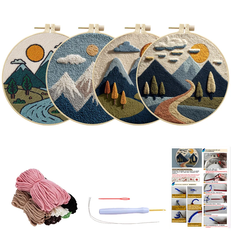 Relaxing Punch Needle Embroidery Set with Scenic Design Embroidery Kit for Beginners  DIY Rug Hooking Craft Gift for Home Decor