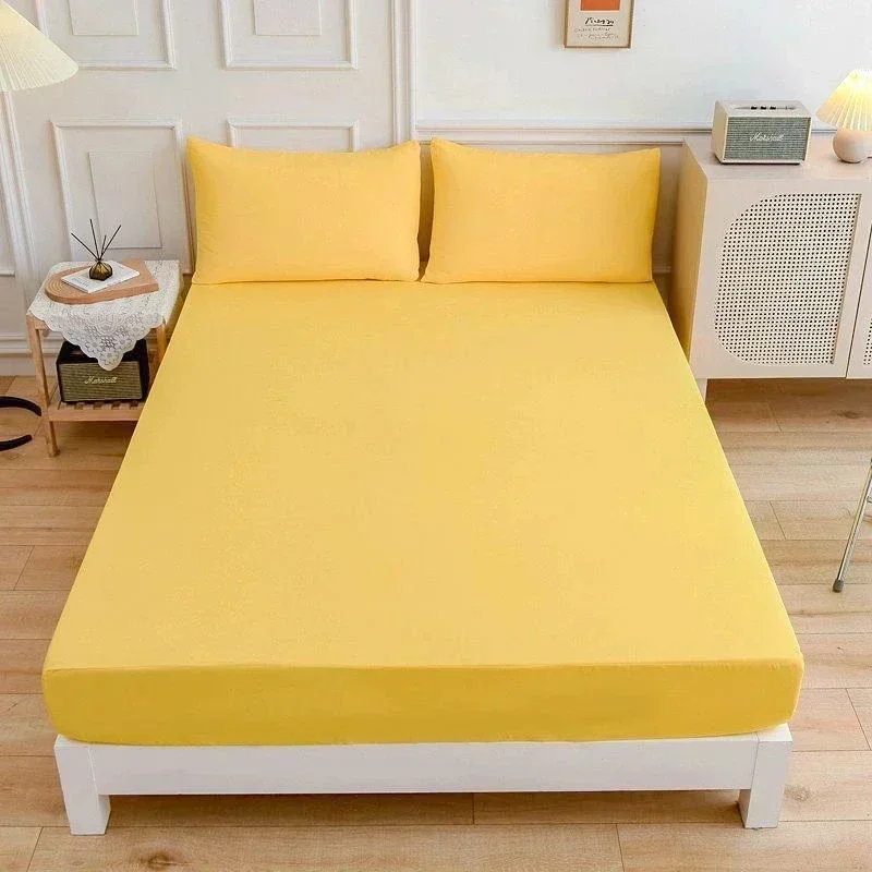 Solid Color Soft Polyester Fitted Sheet Elastic Band Bedsheet Mattress Cover Single Double Bed Set  120/150/180cm Or Pillowcase