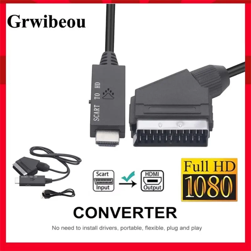 

NEW 1M 1080P SCART to HDMI Video Audio Converter Cable SCART Input to HDMI-Compatible Output for HDTV Sky Box STB Plug Play