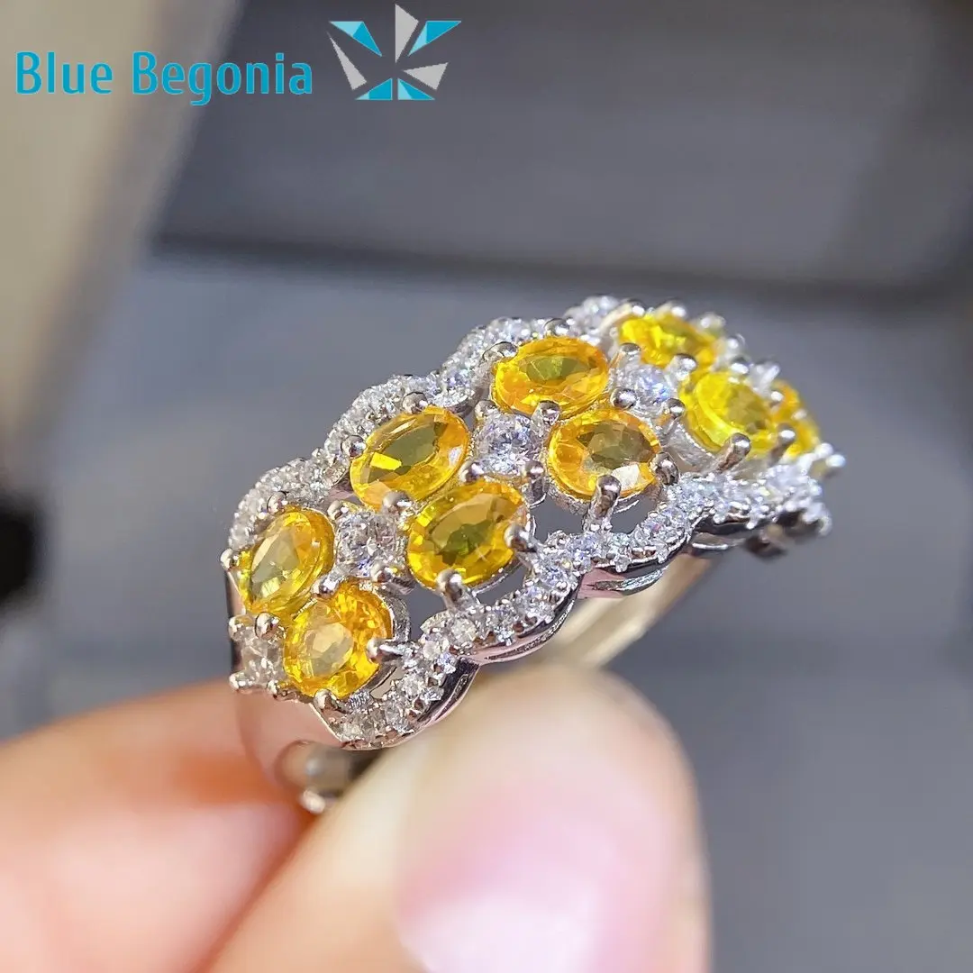 Natural Yellow Sapphire Ring 925 Sterling Silver Ladies Gift Simple Birthday Gift Wedding Gift Wedding Rings 3*4mm Gemstone