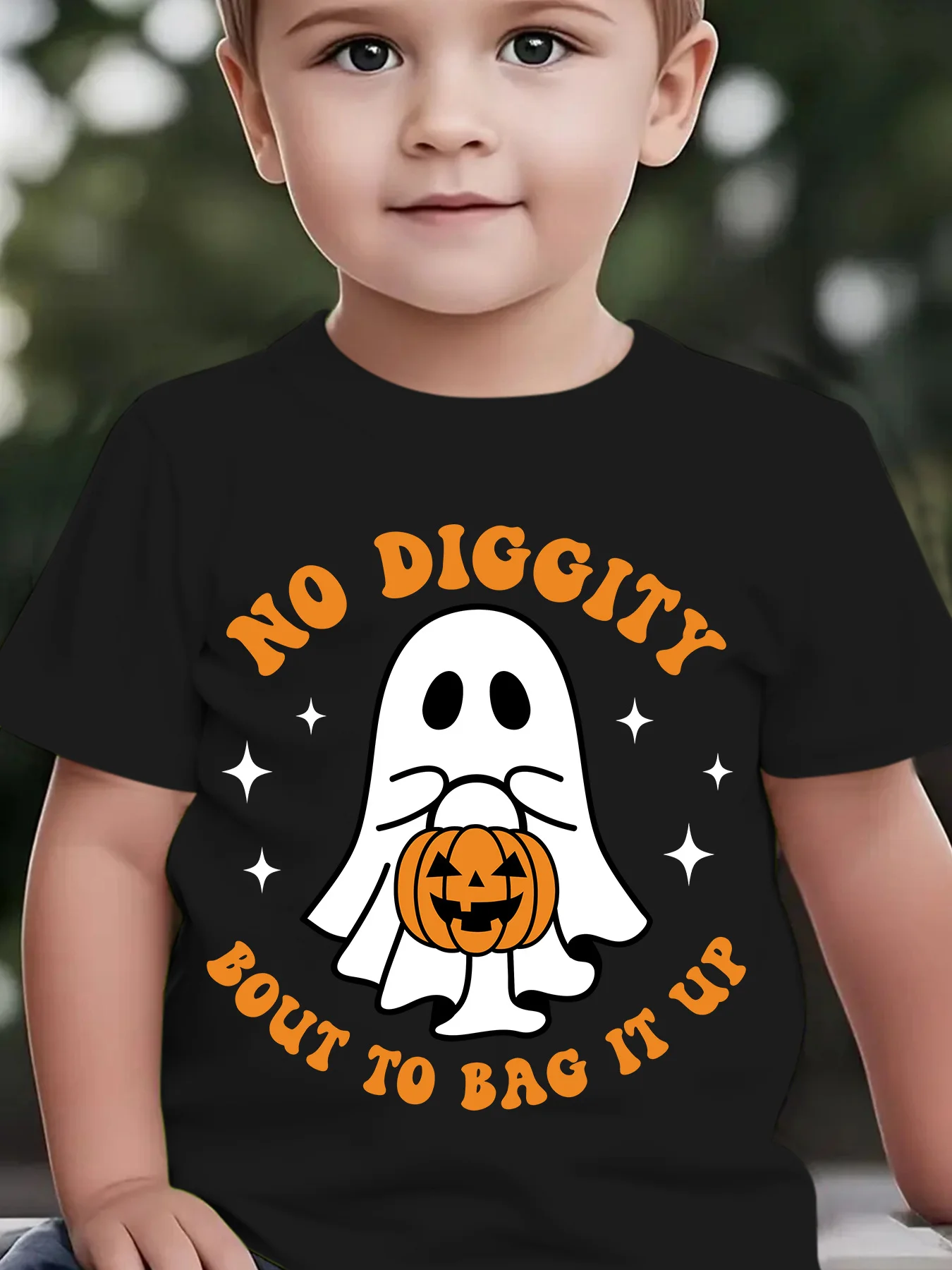 Summer Children's Fashion Short Sleeve No Diggity Bout To Bag It Up Halloween Element Series Printed Outdoor Casual Top
