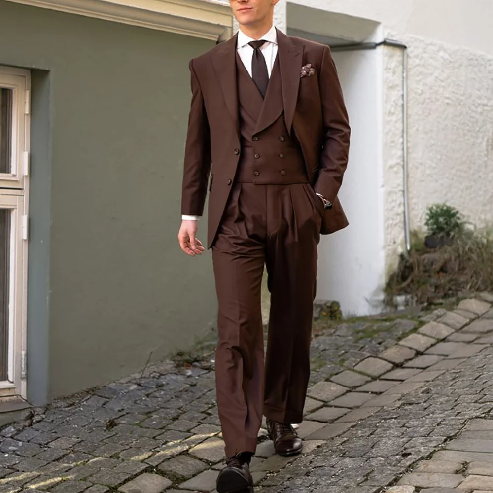 

High Quality Men's Suit Single Breasted Peak Lapel England Style Man Set 3 Piece For Wedding Party Male Blazer Costumes Homme