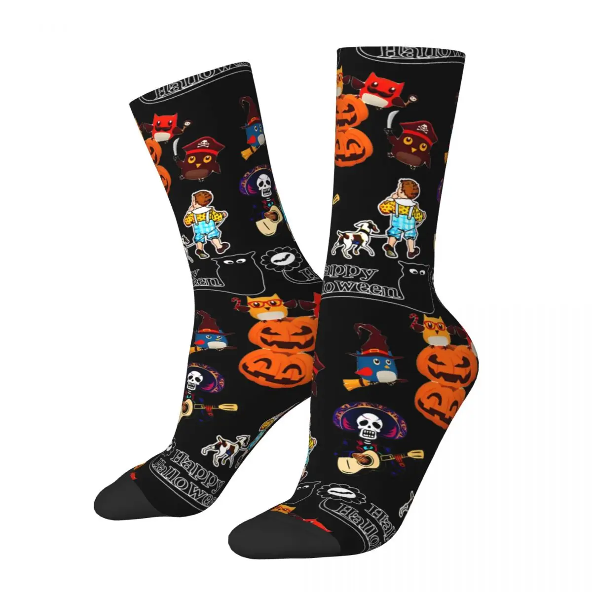 Halloween Socks Quirky Pumpkin Witches Owls Retro Stockings Winter Anti Sweat Men Socks High Quality Pattern Outdoor Socks