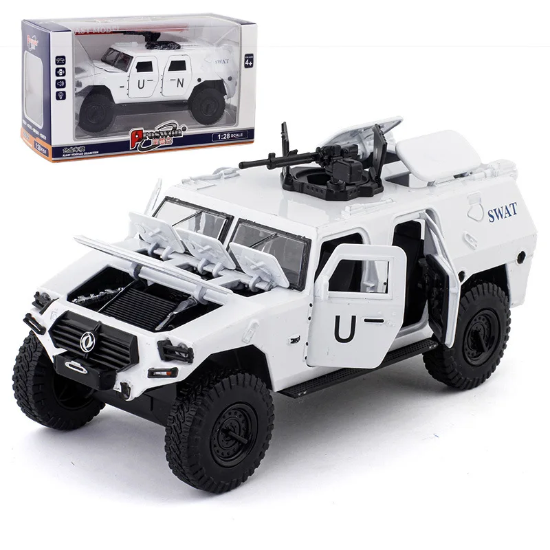 1:28 Alloy Armored Car Model Tactical Military Diecast Metal Vehicle Pull Back Off-road Car Toy LED Sound Open 13 Doors Kid Gift