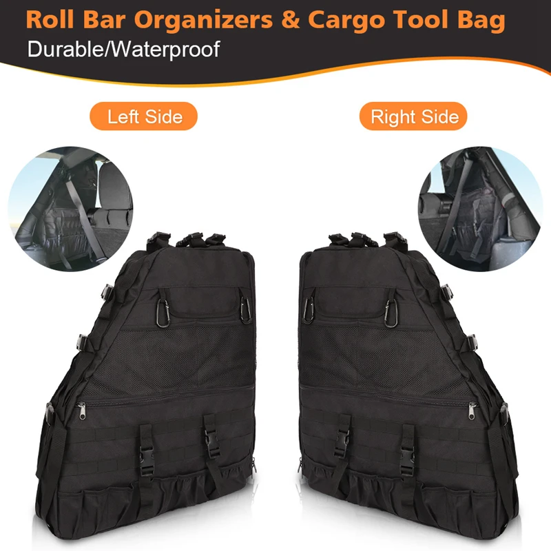 Roll Bar Storage Bag Cage For Jeep Wrangler JK 4-Door 2007-2019 JL JKU Multi-Pockets Organizers Cargo Bag Saddlebags Tool Bags