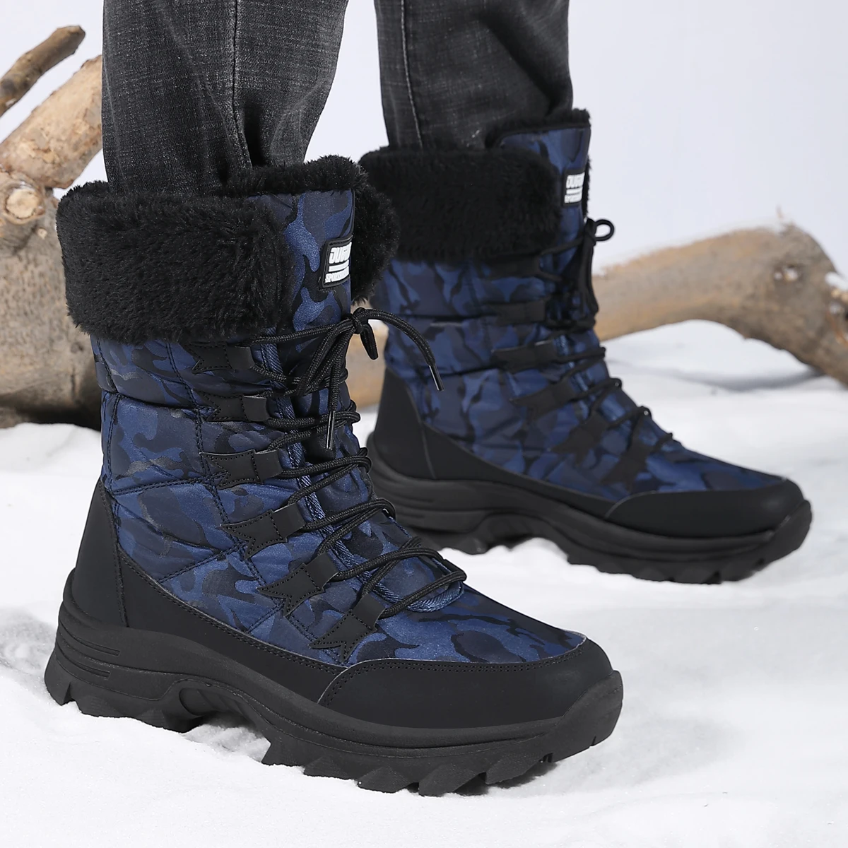 Northeast Snow Boots Men's Cotton Shoes Warm Winter Velvet Thickeneded High-Top Boots Non-Slip Women's Shoes Large Size