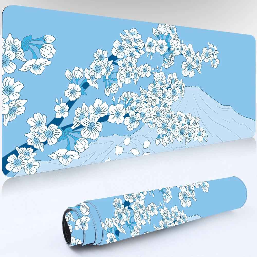 Blue Sakura Office Desk Mat Kawaii Great Wave Mousepad Xxl Japanese Art Table Mouse Pad Gamer Carpet Computer Desks Accessories