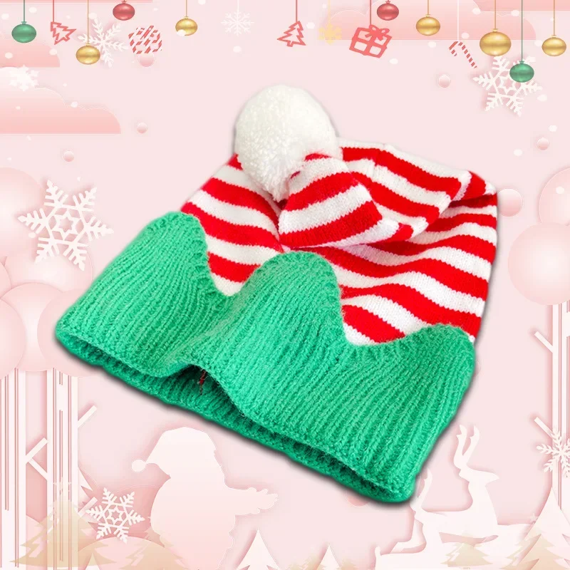 Christmas Knit Beanie Hat Striped Elf Style Winter Warm for Kids Adults Holiday Party