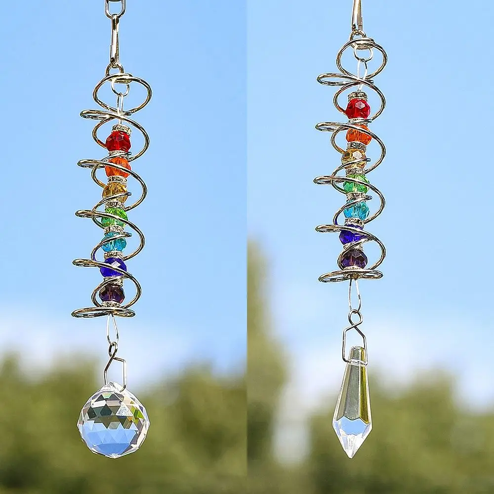 Fashion 3D Spiral Tailwind Crystal Suncatcher Rotating Rainbow Maker Eternal Power Pendant Spinning Crystal Ball for Garden Yard