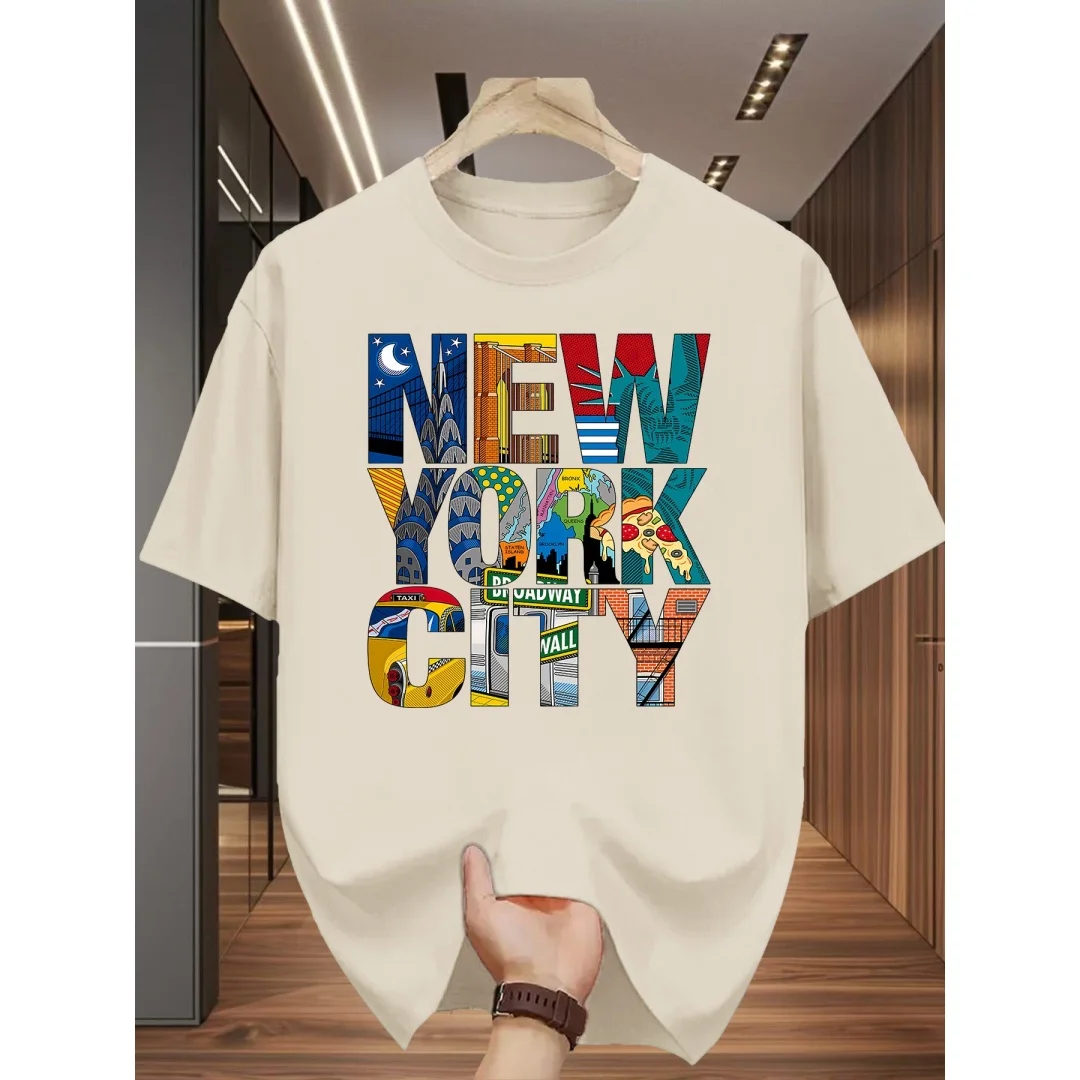 

American Retro Graffiti Style New York City Printed Casual Men's T-Shirt Fashionable and Versatile Daily Casual Sports Style