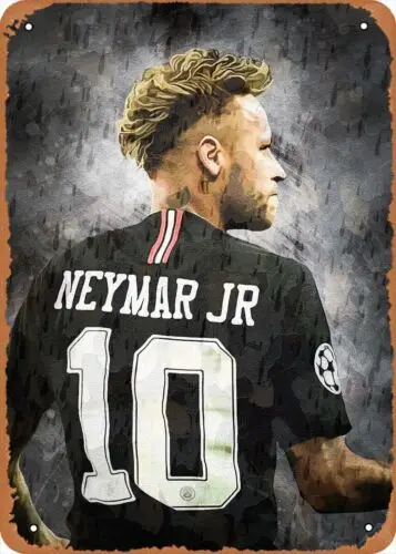 Neymar Jr PSG Metal Tin Sign Sports Players Poster Vintage Man Cave Decorative