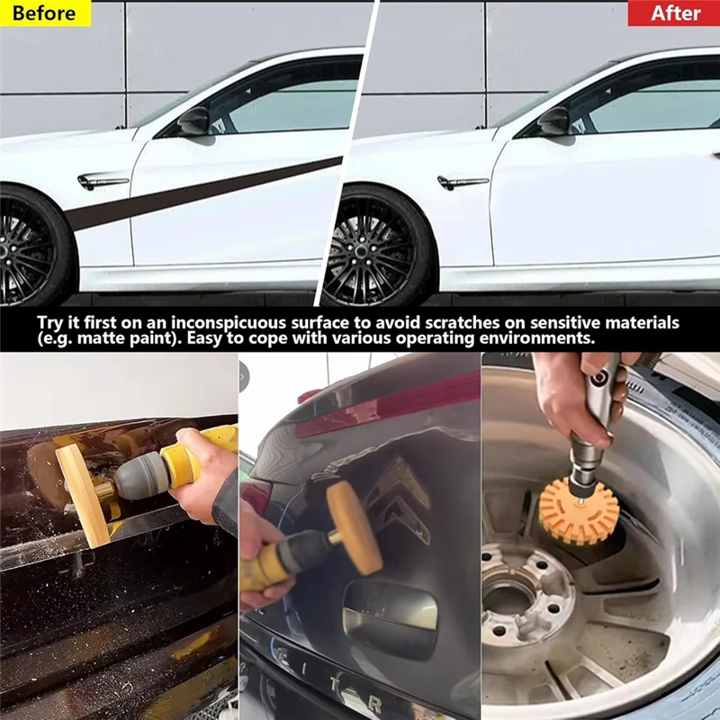 A01F-Car Paint Safe Eraser Wheel Decal Remover 4 Pack 4In Adhesive Rubber Wheel With Drill Adapter No Damage